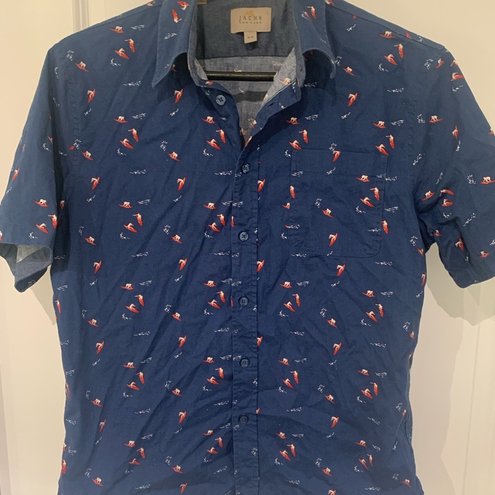 Jachs Men's Navy and Red Patterned Shirt A11